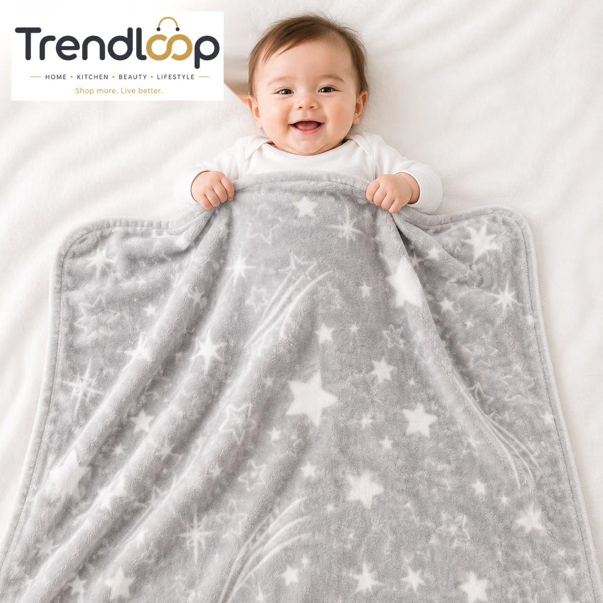 HAPPIMUMS BABY PLUSH SLEEPING BLANKET DOUBLE PLY SHOOTING STAR 110 x 80 - GREY