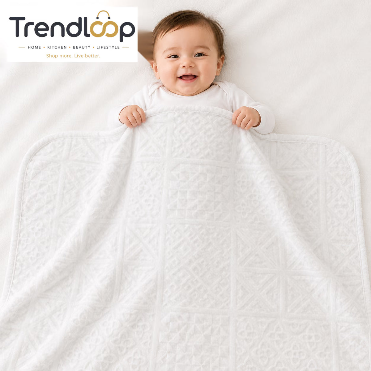 HAPPIMUMS BABY PLUSH SLEEPING BLANKET DOUBLE PLY BLUSH PATCHWORK 110 x 80 - WHITE
