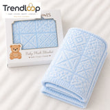 HAPPIMUMS BABY PLUSH SLEEPING BLANKET DOUBLE PLY BLUSH PATCHWORK 110 x 80 - BLUE