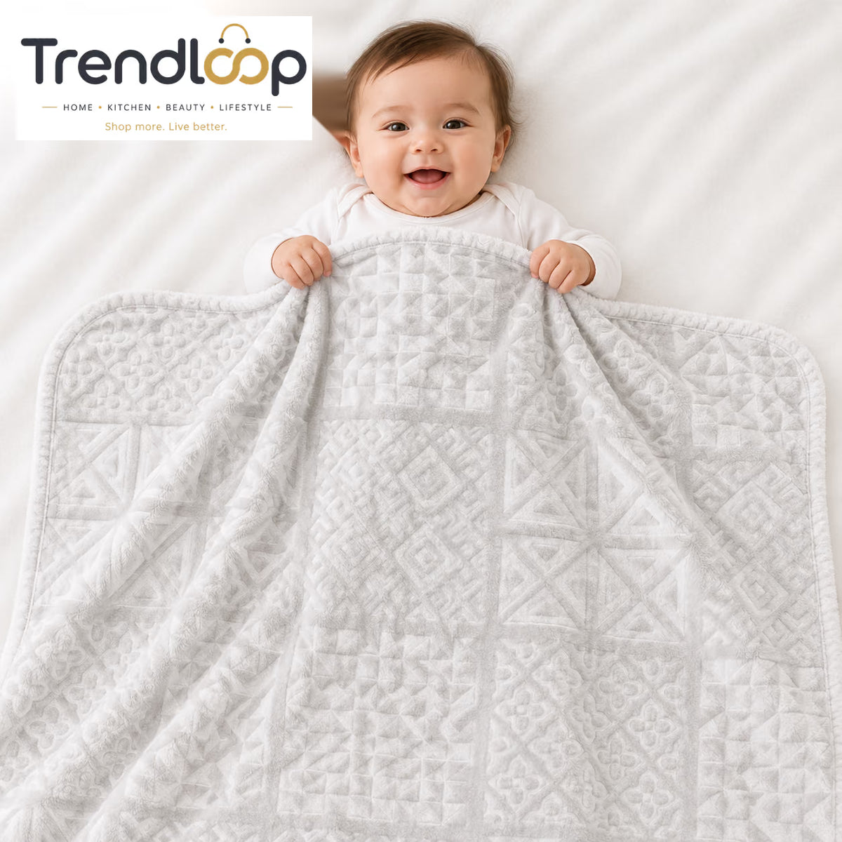 HAPPIMUMS BABY PLUSH SLEEPING BLANKET DOUBLE PLY BLUSH PATCHWORK 110 x 80 - GREY