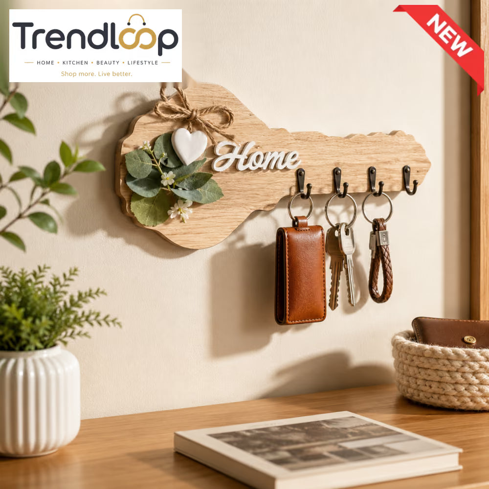 WOODEN KEY HOLDER WALL HOOK RACK
