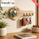 WOODEN KEY HOLDER WALL HOOK RACK
