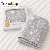 HAPPIMUMS BABY PLUSH SLEEPING BLANKET DOUBLE PLY MOON & STARS 110 x 80 - GREY