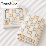 HAPPIMUMS BABY PLUSH SLEEPING BLANKET DOUBLE PLY LITTLE BEAR PATTERN 110 x 80 - CREAM