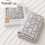 HAPPIMUMS BABY PLUSH SLEEPING BLANKET DOUBLE PLY LITTLE BEAR PATTERN 110 x 80 - GREY