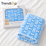 HAPPIMUMS BABY PLUSH SLEEPING BLANKET DOUBLE PLY LITTLE BEAR PATTERN 110 x 80 - BLUE