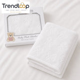 HAPPIMUMS BABY PLUSH SLEEPING BLANKET DOUBLE PLY SWEET RIBBON 110 x 80 - WHITE