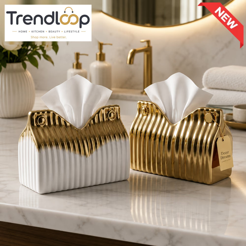 CERALUXE LUXURY SCALLOPED CERAMIC TISSUE BOX HOLDER