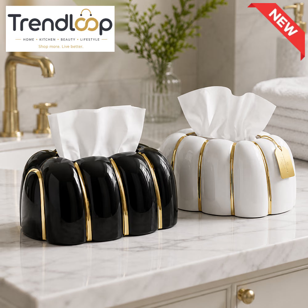 CERALUXE RIBBED TISSUE BOX HOLDER SET - BLACK&WHITE
