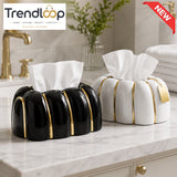 CERALUXE RIBBED TISSUE BOX HOLDER SET - BLACK&WHITE