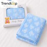 HAPPIMUMS BABY PLUSH SLEEPING BLANKET DOUBLE PLY SWEET RIBBON 110 x 80 - BLUE
