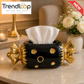 CERALUXE CANDY SHAPE CERAMIC TISSUE BOX HOLDER - BLACK&GOLD