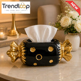 CERALUXE CANDY SHAPE CERAMIC TISSUE BOX HOLDER - BLACK&GOLD