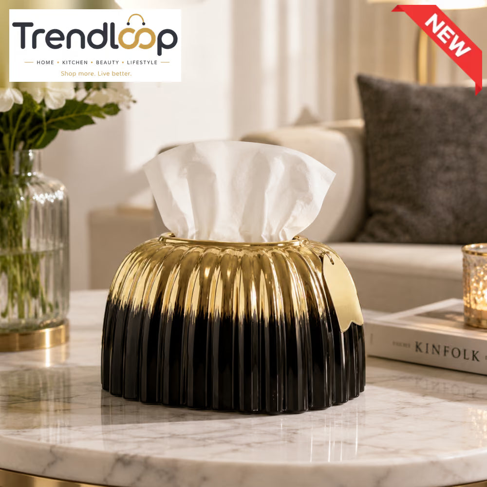 CERALUXE CERAMIC TISSUE BOX HOLDER - BLACK & GOLD
