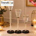 LUXURY CRYSTAL GLASS TAPER CANDLE HOLDER SET - 3 PCS