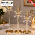 LUXURY GOLD CRYSTAL FLOWER CANDLE HOLDER SET - 3 PCS