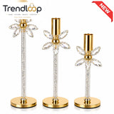 LUXURY GOLD CRYSTAL FLOWER CANDLE HOLDER SET - 3 PCS