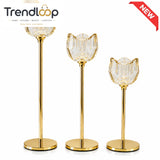 LUXURY GOLD CRYSTAL CANDLE HOLDER SET - 3 PIECES