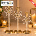 LUXURY CRYSTAL FLOWER TAPER CANDLE HOLDER SET - 3 PCS
