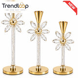 LUXURY CRYSTAL FLOWER TAPER CANDLE HOLDER SET - 3 PCS