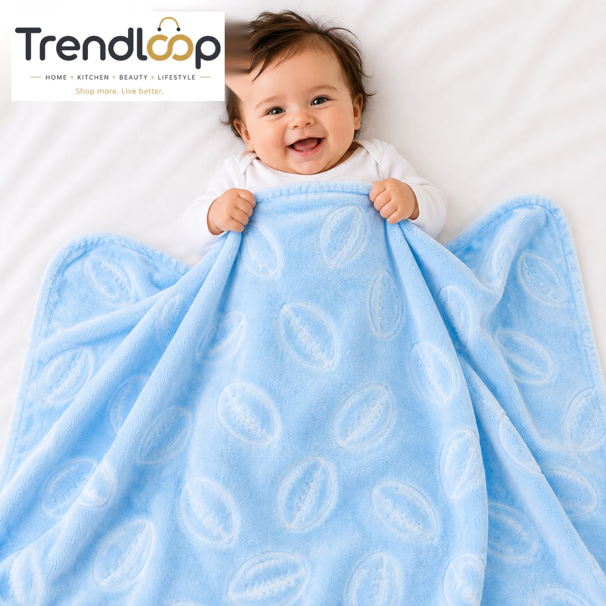 HAPPIMUMS BABY PLUSH SLEEPING BLANKET DOUBLE PLY BASEBALL 110 x 80 - BLUE