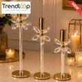 LUXURY CRYSTAL FLOWER TAPER CANDLE HOLDER SET - 3 PCS