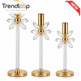 LUXURY CRYSTAL FLOWER TAPER CANDLE HOLDER SET - 3 PCS