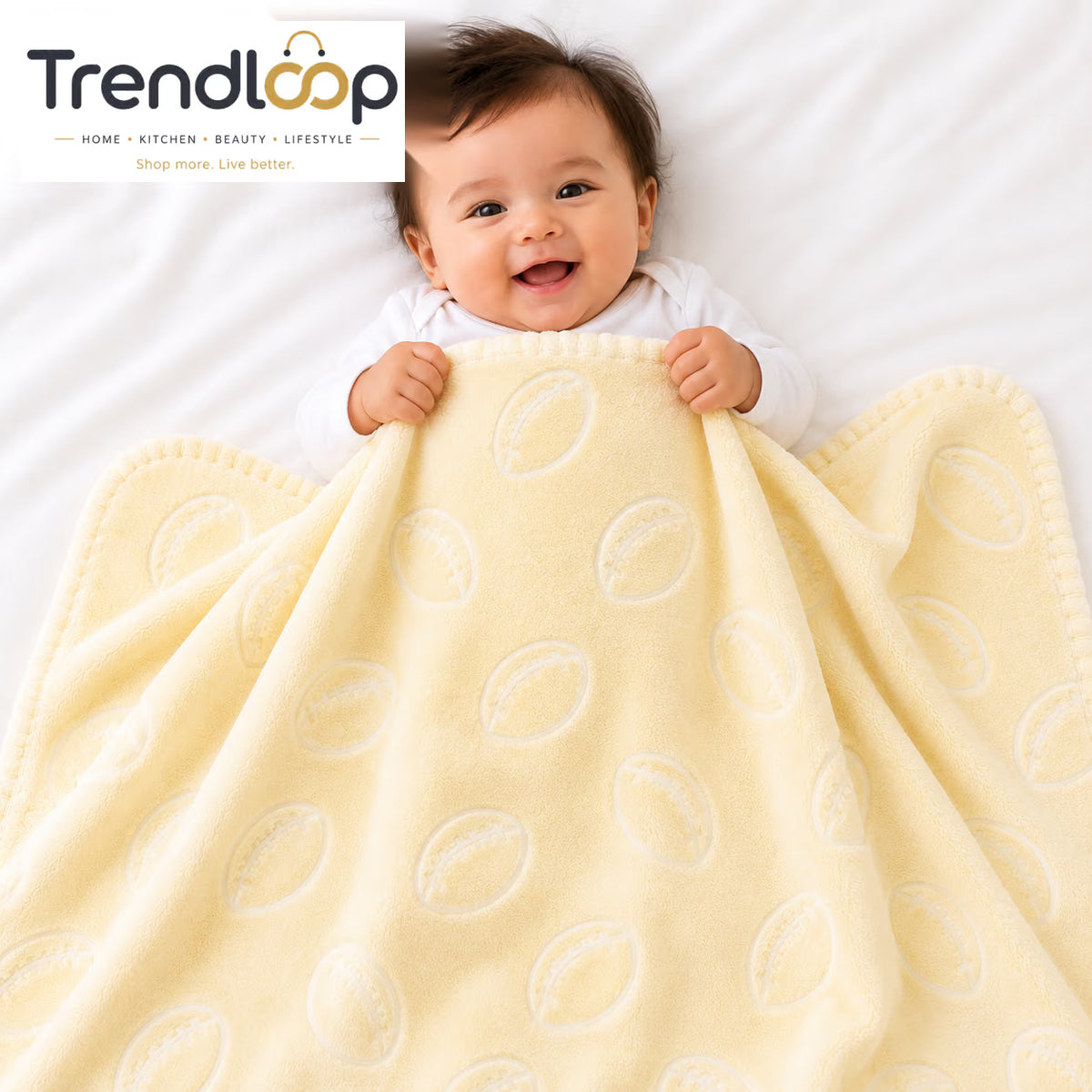 HAPPIMUMS BABY PLUSH SLEEPING BLANKET DOUBLE PLY BASEBALL 110 x 80 - CREAM