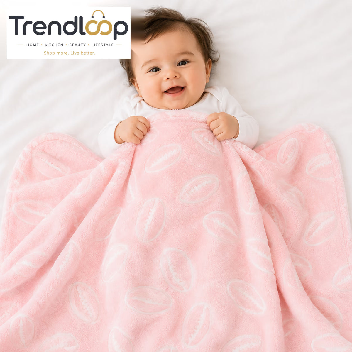 HAPPIMUMS BABY PLUSH SLEEPING BLANKET DOUBLE PLY BASEBALL 110 x 80 - PINK