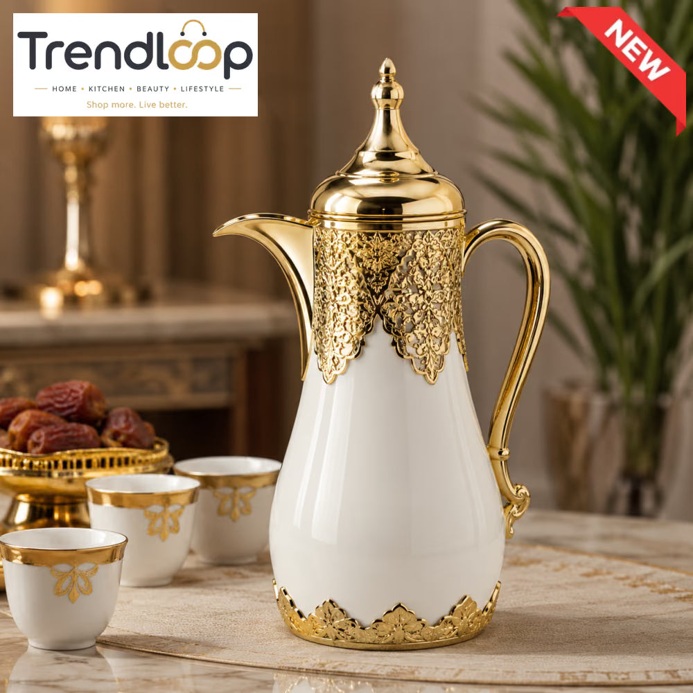 LUXURY ARABIC COFFEE THERMOS WHITE & GOLD 1.0 Liter 1-piece