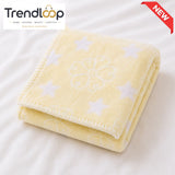 HAPPIMUMS BABY PLUSH SLEEPING BLANKET DOUBLE PLY BLUE STAR & FLOWER 110 x 80 - CREAM