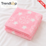 HAPPIMUMS BABY PLUSH SLEEPING BLANKET DOUBLE PLY BLUE STAR & FLOWER 110 x 80 - PINK
