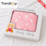 HAPPIMUMS BABY PLUSH SLEEPING BLANKET DOUBLE PLY BLUE STAR & FLOWER 110 x 80 - PINK