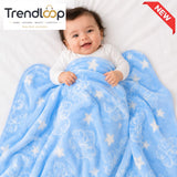HAPPIMUMS BABY PLUSH SLEEPING BLANKET DOUBLE PLY BLUE STAR & FLOWER 110 x 80 - BLUE