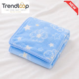 HAPPIMUMS BABY PLUSH SLEEPING BLANKET DOUBLE PLY BLUE STAR & FLOWER 110 x 80 - BLUE