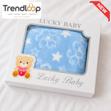 HAPPIMUMS BABY PLUSH SLEEPING BLANKET DOUBLE PLY BLUE STAR & FLOWER 110 x 80 - BLUE