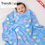 HAPPIMUMS BABY PLUSH SLEEPING BLANKET DOUBLE PLY SPACE DREAM  110 × 80 CM - BLUE