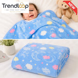 HAPPIMUMS BABY PLUSH SLEEPING BLANKET DOUBLE PLY SPACE DREAM  110 × 80 CM - BLUE