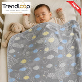 HAPPIMUMS BABY PLUSH SLEEPING BLANKET DOUBLE PLY SPACE DREAM  110 × 80 CM - BLUE