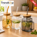 SQUARE GLASS MASON JAR TUMBLER WITH BAMBOO LID & REUSABLE STRAW