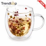 DOUBLE WALL BLOSSOM GLASS TEA MUG -250ML