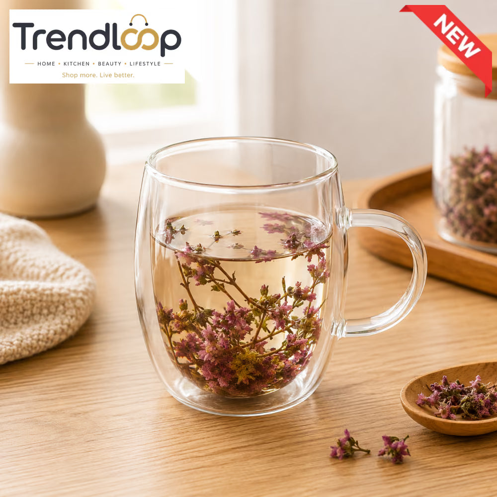 DOUBLE WALL HERBAL GLASS TEA MUG - 350ML
