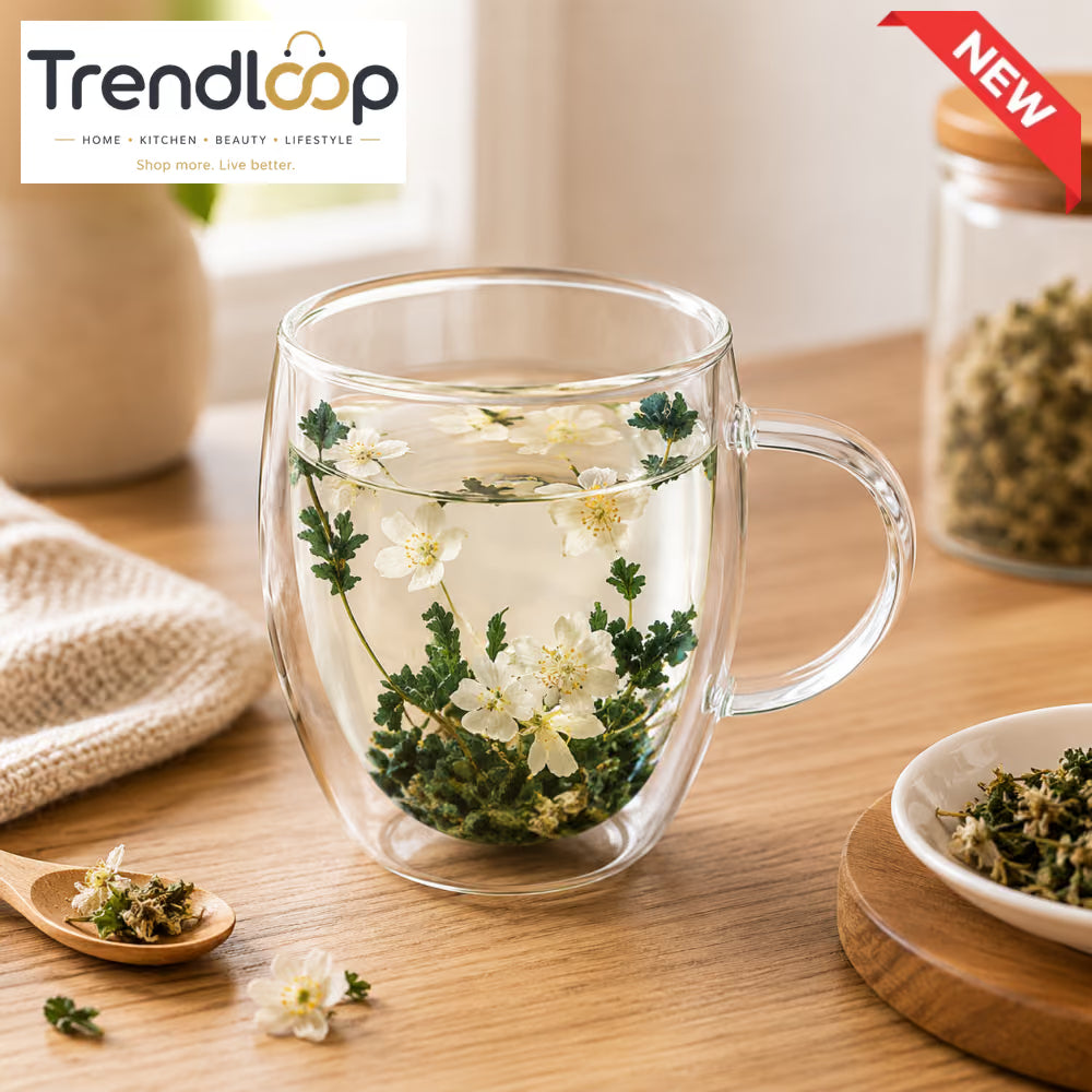 DOUBLE WALL BLOOMING TEA GLASS MUG - 350ML