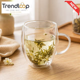 DOUBLE WALL GLASS JASMINE TEA MUG - (350ML) - GREEN