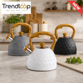 STAINLESS STEEL HONEYCOMB WHISTLING TEA KETTLE WITH WOOD-GRAIN HANDLE 3.0LTR