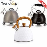 STAINLESS STEEL HONEYCOMB WHISTLING TEA KETTLE WITH WOOD-GRAIN HANDLE 3.0LTR