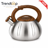 STAINLESS STEEL WHISTLING TEA KETTLE WITH WOOD-GRAIN HANDLE 3.0L