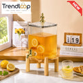 SQUARE RIBBED GLASS BEVERAGE DISPENSER WITH BAMBOO STAND & GOLD FAUCET - 4.2 LITER