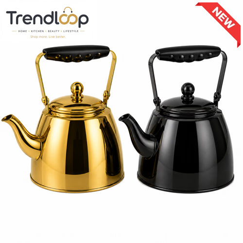 2.0L STAINLESS STEEL STOVETOP TEA KETTLE (BLACK & GOLD)