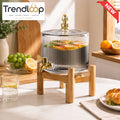 RIBBED GLASS BEVERAGE DISPENSER WITH WOODEN STAND & GOLD TAP - 3.2 LITER